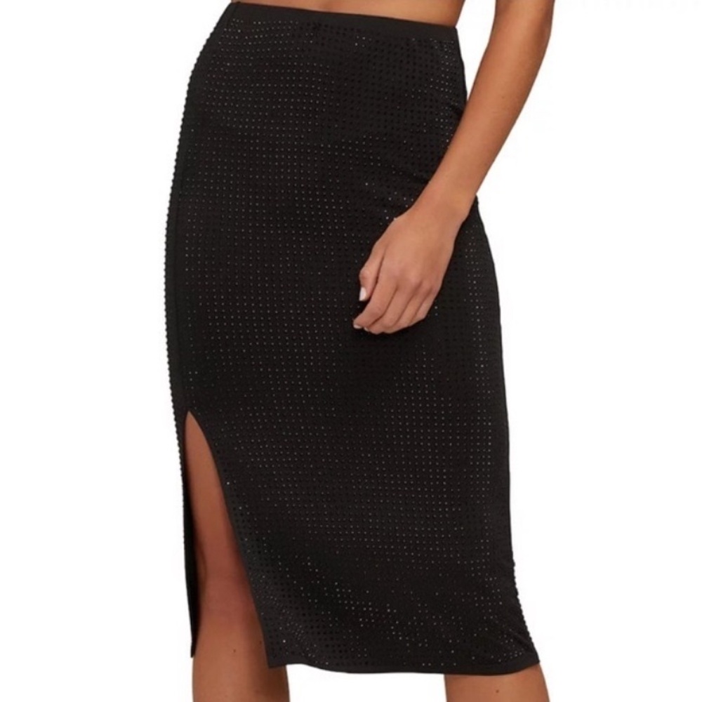 Wildfox Black Embellished Midi Skirt XS Side Slit Stretch New With Tags